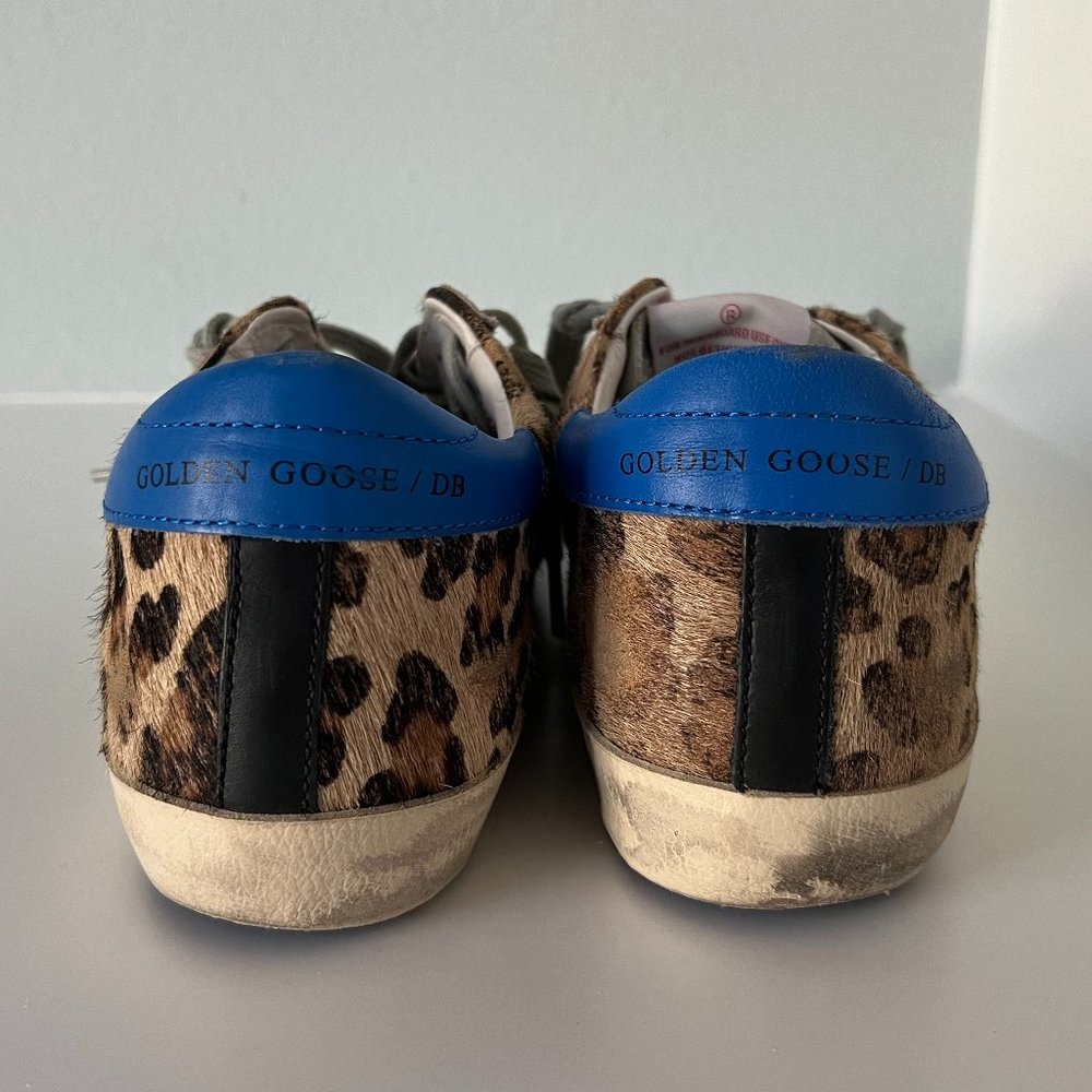 Golden Goose Superstar Leopard Print Sneakers with Blue Heel - Picture 4 of 16